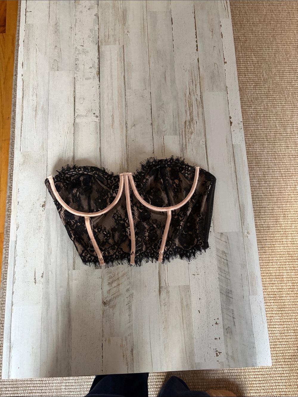 Lace Bustier Bra in Black and Blush
